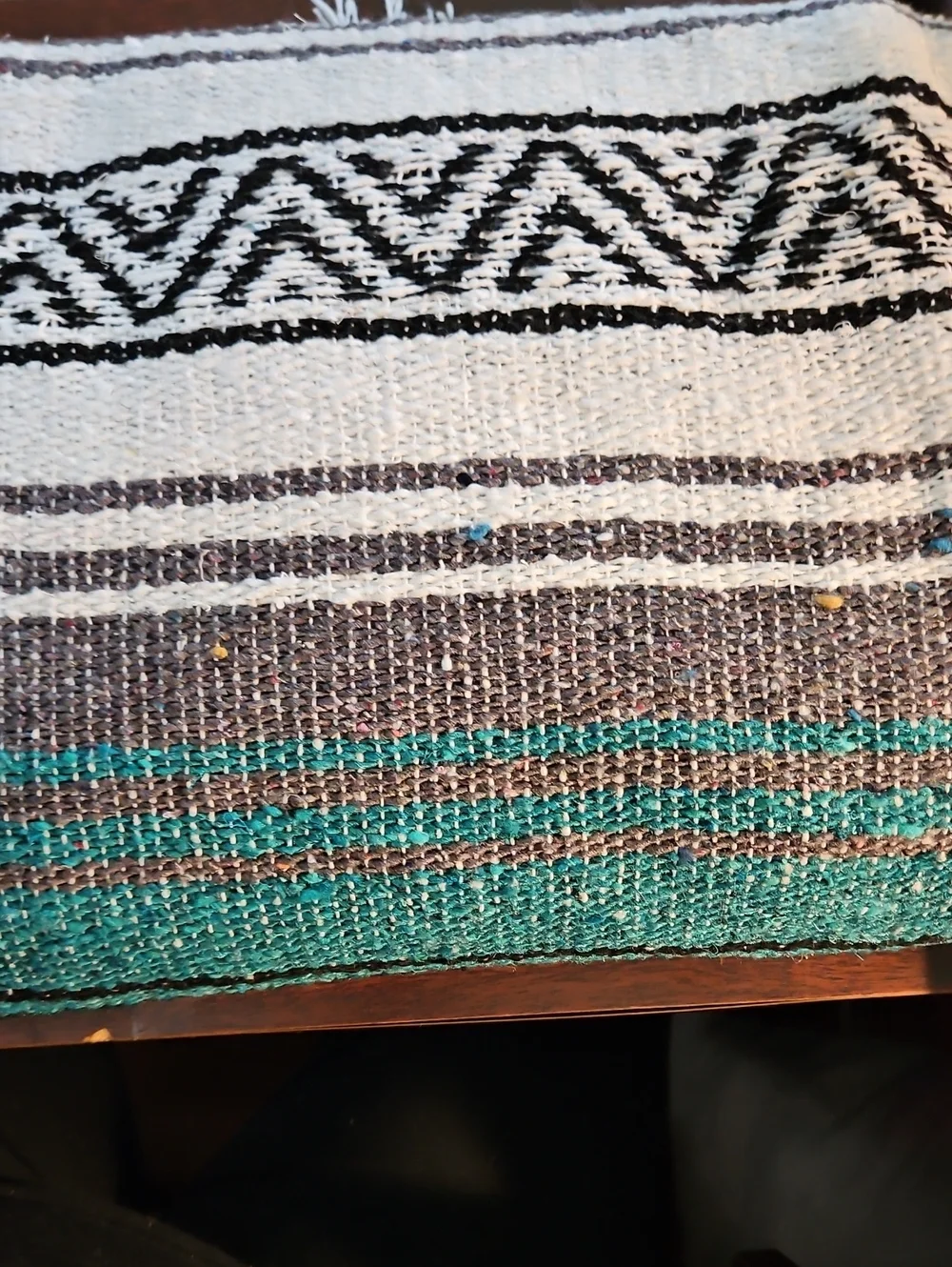 Woven Teal, Gray, and White Striped Throw Blanket